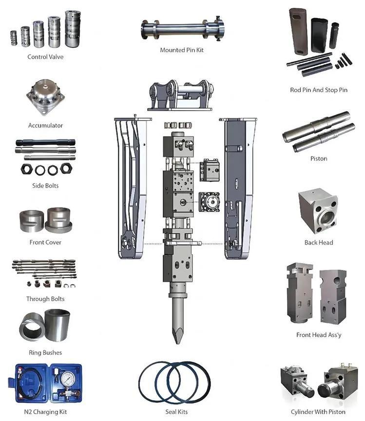 Hydraulic breaker jack hammer parts